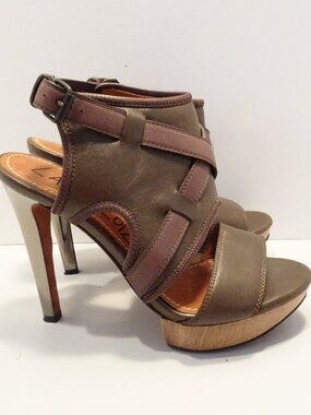 Lanvin ete 2012 Brown Leather Stiletto Sandals 36 Ankle Wrap Open Toe Made Italy